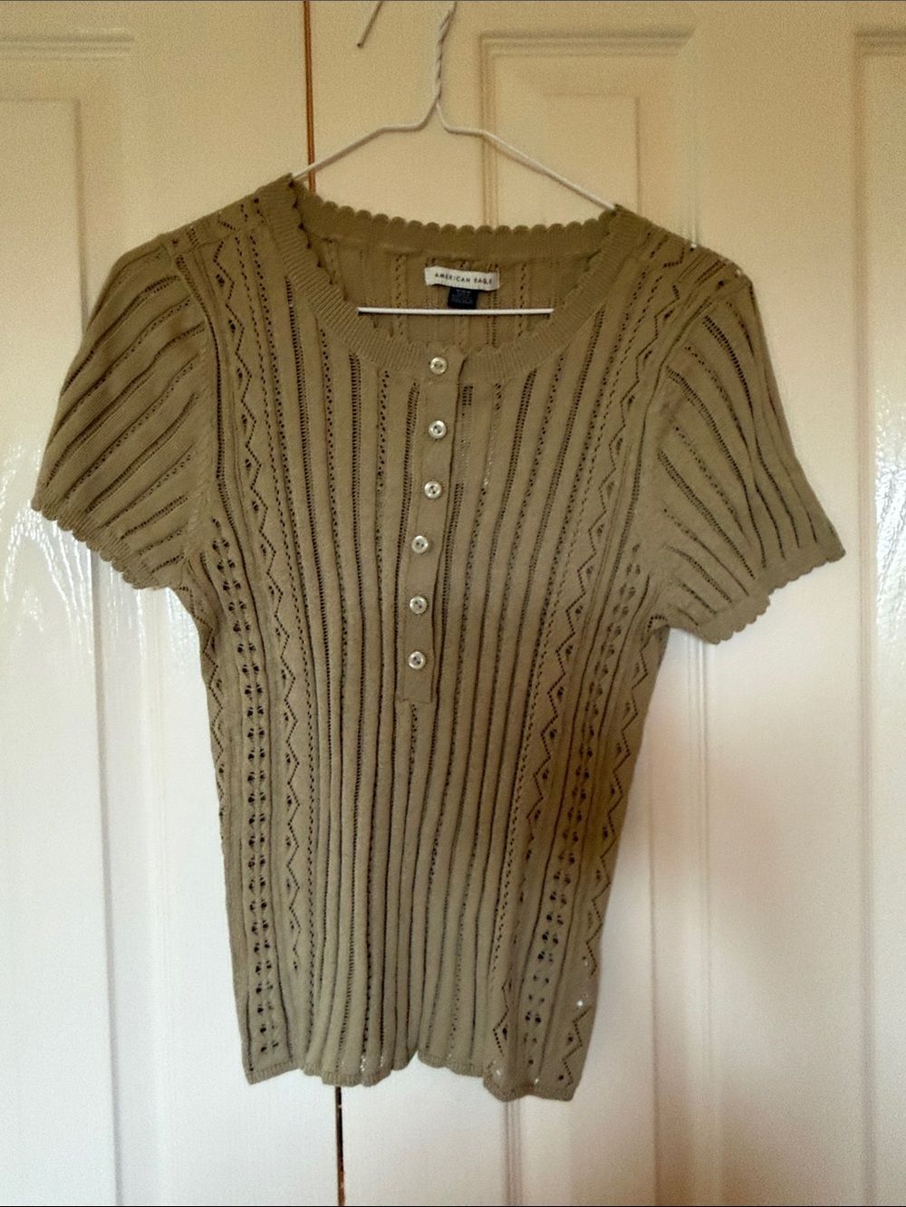 American Eagle Outfitters Olive Green Short Sleeve Knit Top